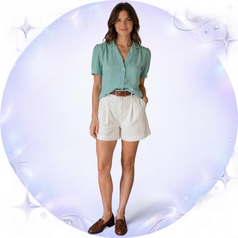 vintage coastal aqua puff sleeve blouse stuart lang NSL